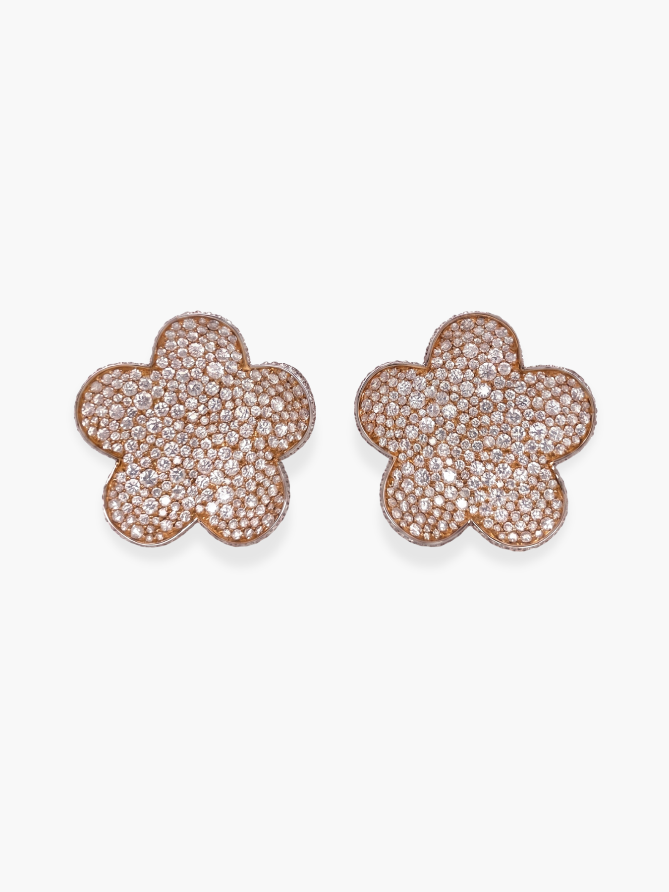 18K Rose Gold and Diamonds Large Flower Shaped Earrings