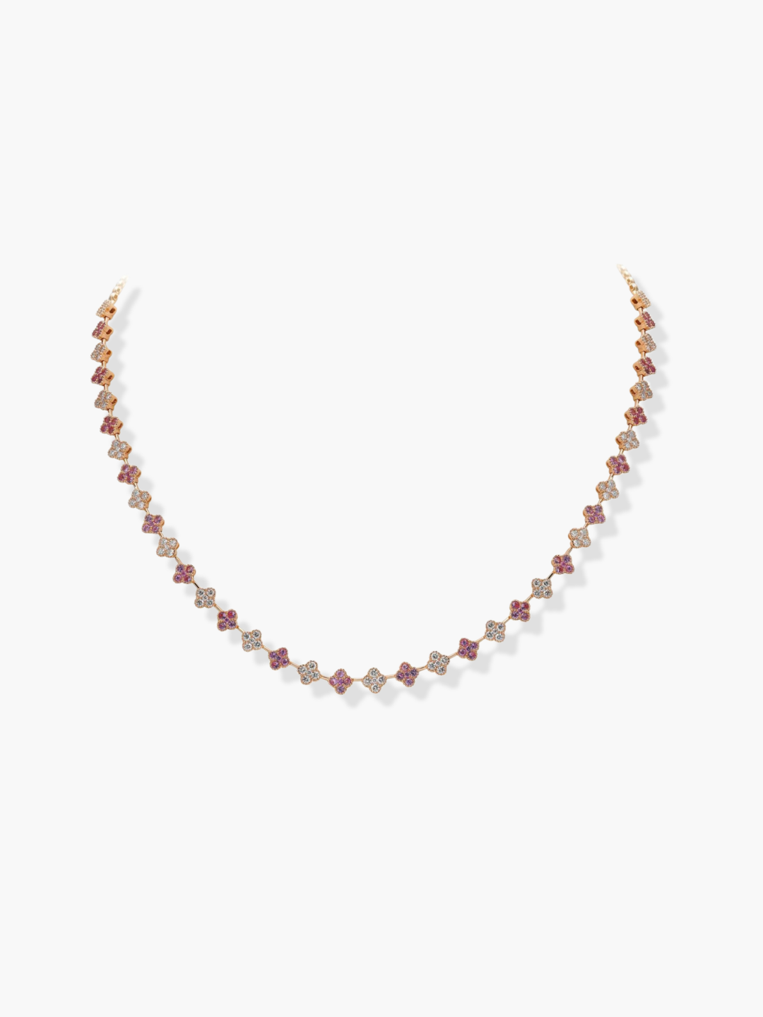 18K Rose Gold Diamond Flower Shaped Adjustable Necklace
