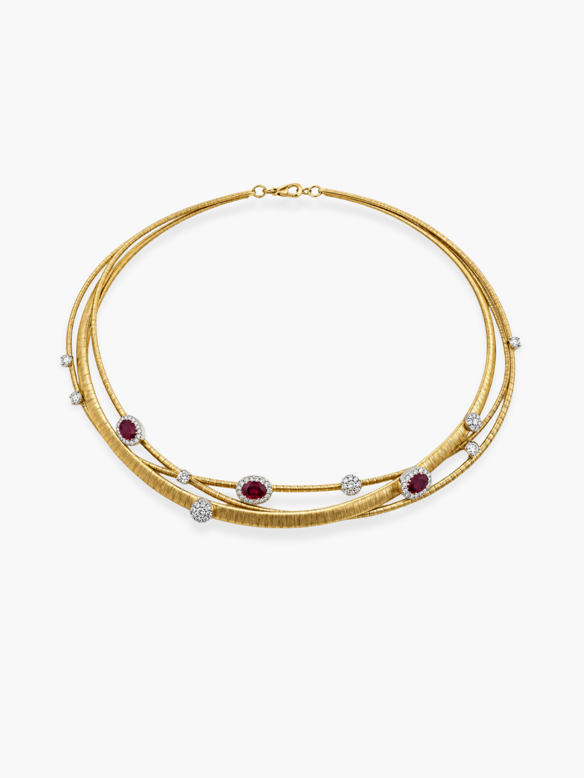 18k Yellow Gold Tugogas Italian Ruby and Diamond Necklace
