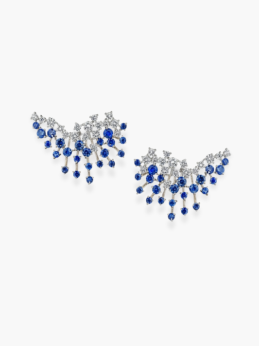 18k White and Blue Sapphire Diamonds Earrings