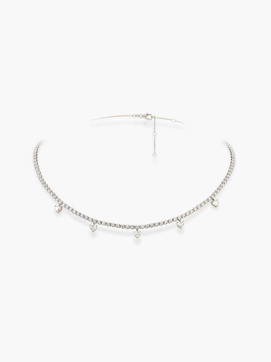 18K White Gold Diamond Heart Shaped Dangling Hearts Choker