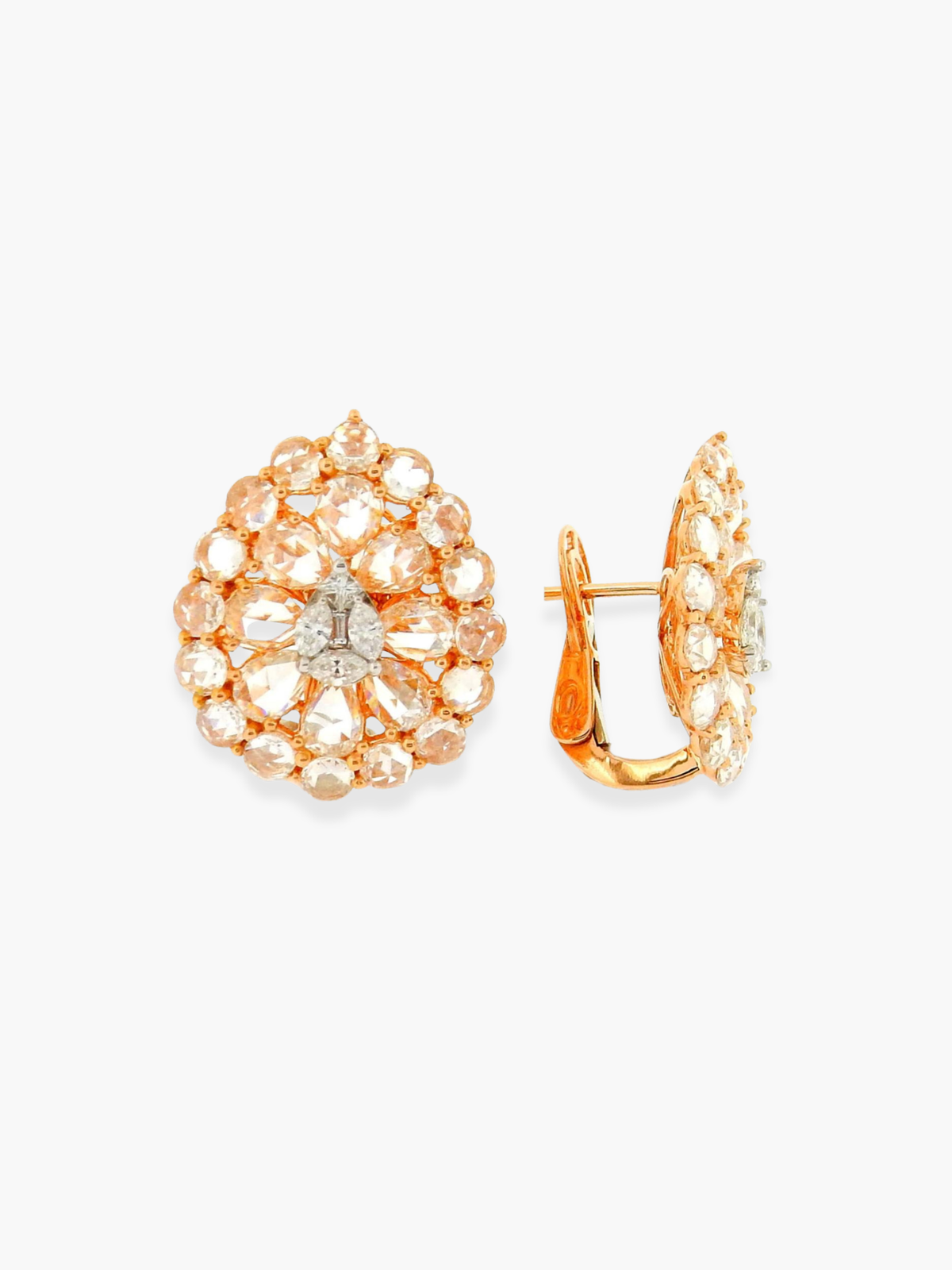 18k Rose Gold Rose Cut Diamond Earrings