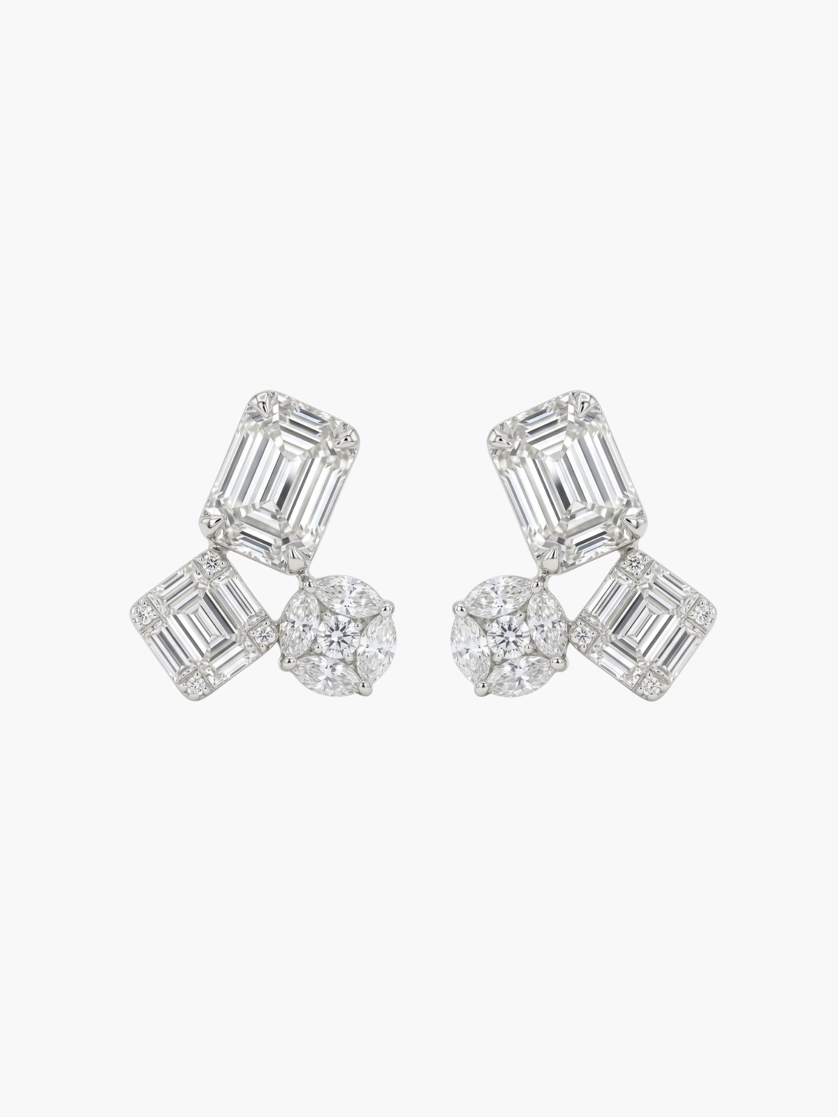 18k White Gold Triple Shaped Diamond Earrings