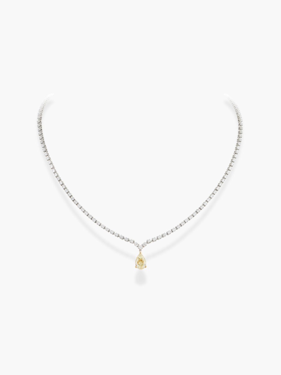 18k White Gold Diamond and Fancy Yellow Pear Shaped Stone Necklace