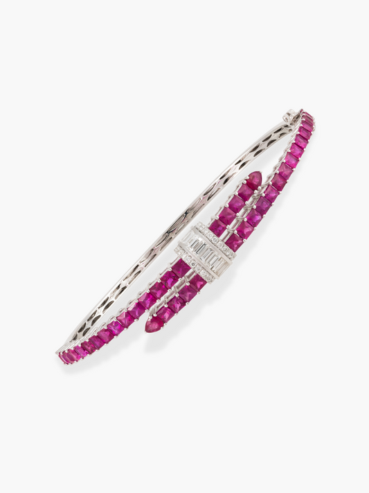 18k White Gold Diamond and Ruby Bangle