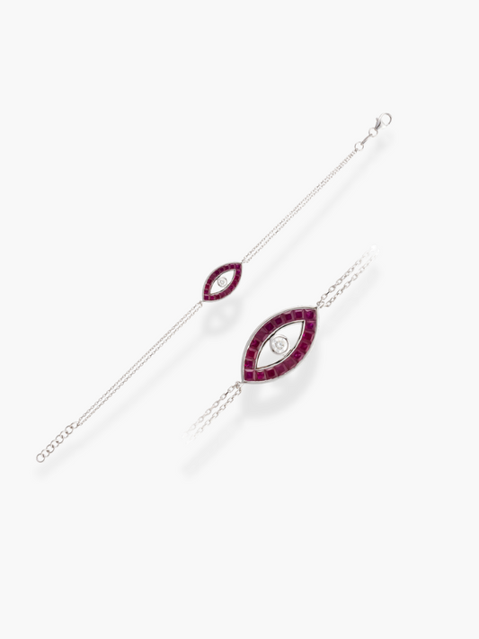 18k White Gold Diamond and Ruby Bracelet