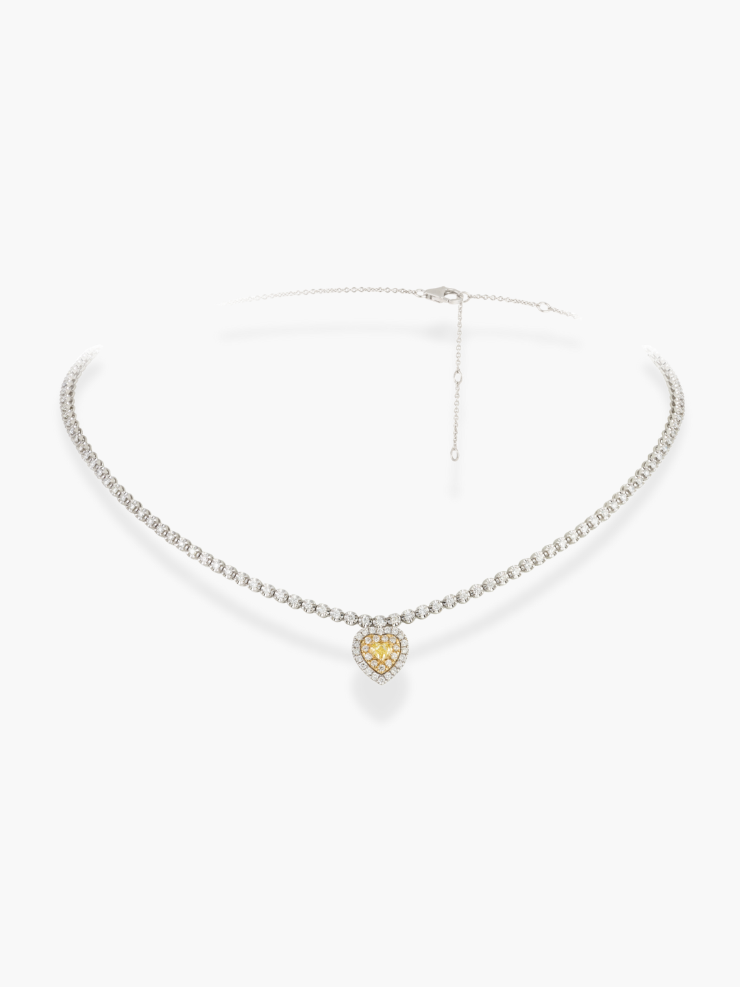 18K White Gold Diamond and Yellow Heart Shaped Diamond Necklace