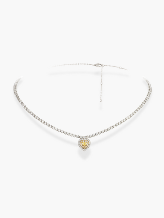 18K White Gold Diamond and Yellow Heart Shaped Diamond Necklace