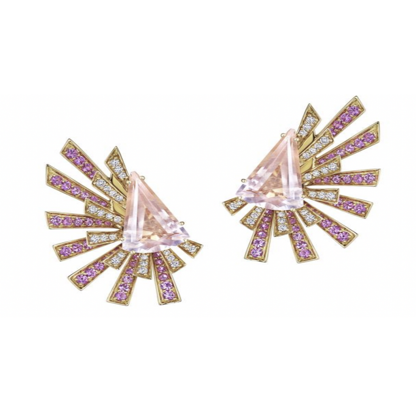 18k Mirage Pink Gold Diamonds And Sapphire And Quartz Earrings