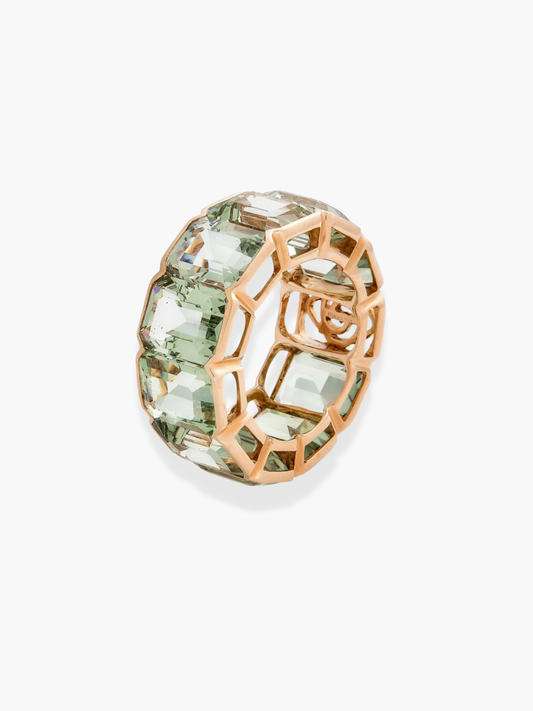 18k Rose Gold Green Amethyst Pietra Emerald Cut Ring
