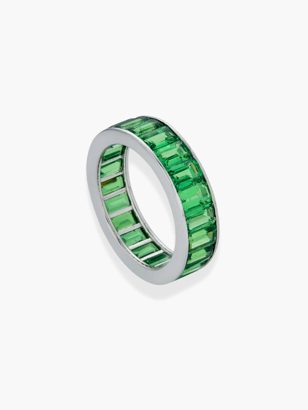 18k white gold tsavorite eternity channel set band