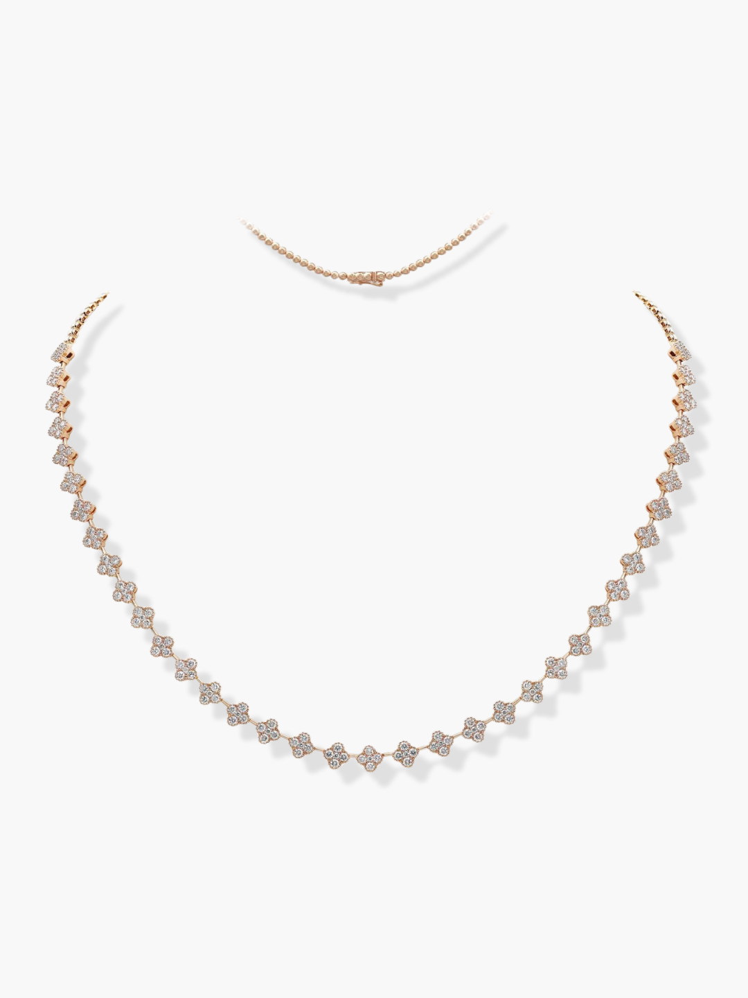 18k Rose Gold Flower Shaped Diamond Necklace