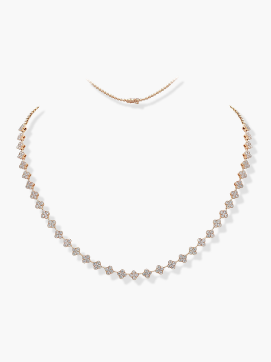 18k Rose Gold Flower Shaped Diamond Necklace