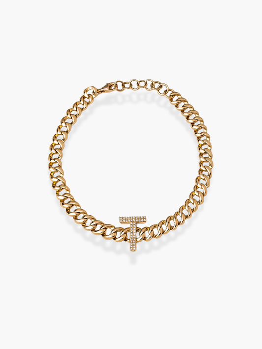 14K Rose Gold Initial T Bracelet