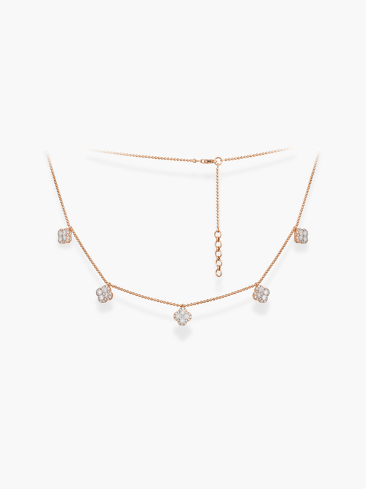 18k Rose Gold Diamond Flower Shaped Necklace