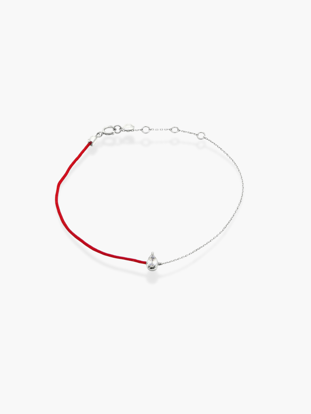 18K White Gold Red String With Pear Shaped Diamond Bracelet