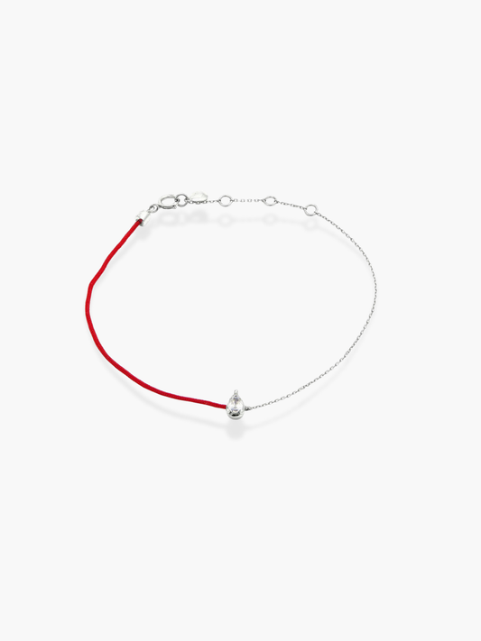 18K White Gold Red String With Pear Shaped Diamond Bracelet