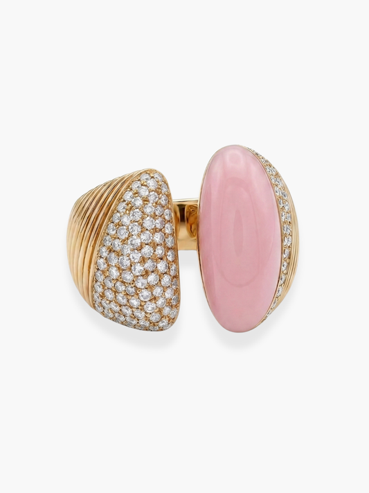 18k Rose Gold Pink Opal and Diamond Ring