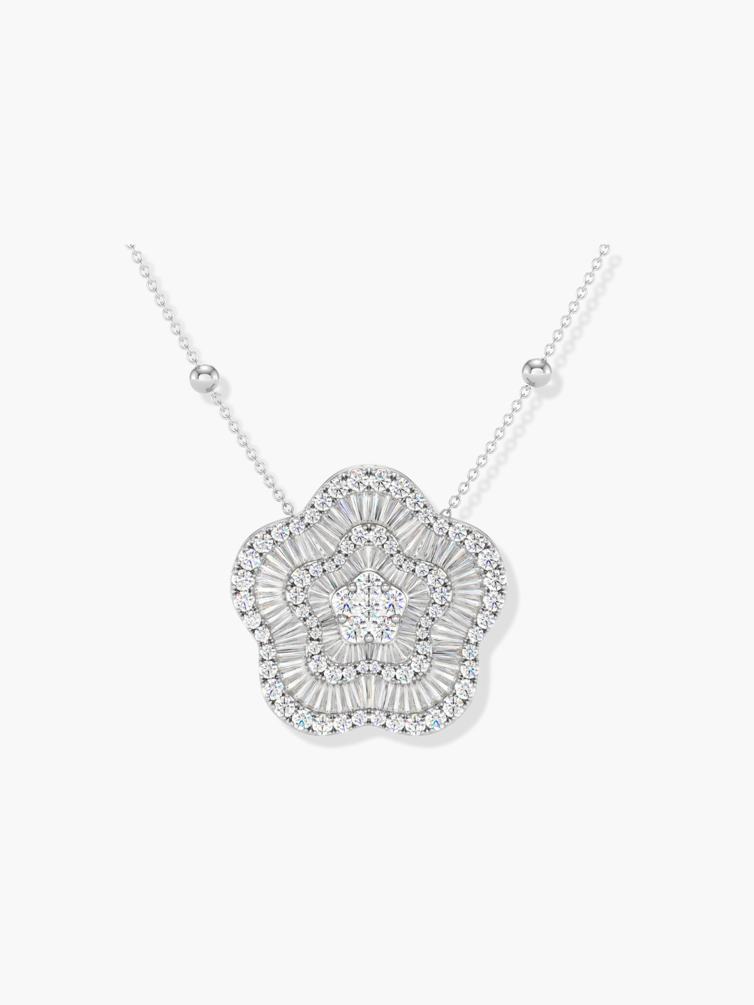 18k White Gold Chain by The Yard Diamond Flower Pendant Necklace