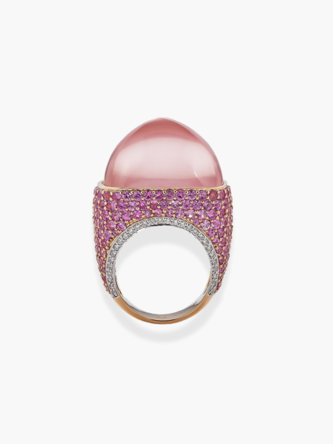 18k Rose Gold Pink Sapphire and Pink Quartz Sugarloaf Piranesi Ring