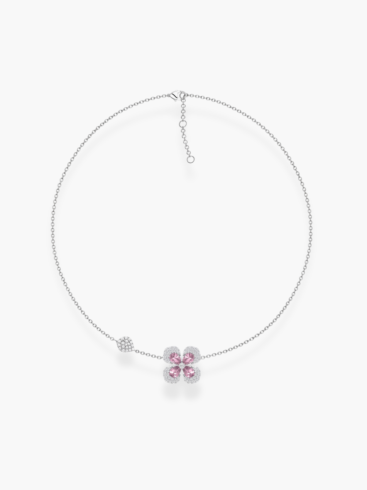 18k White Gold Florea Diamond And Pink Sapphire 1 Motif TWG Necklace