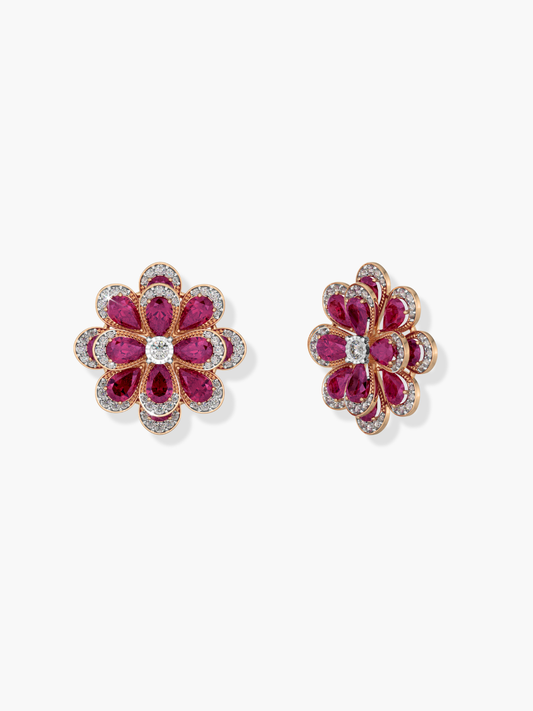 18k Rose Gold Ruby and Diamond Earrings