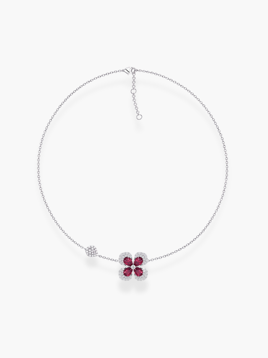 18k White Gold Florea Diamond And Ruby 1 Motif TWG Necklace