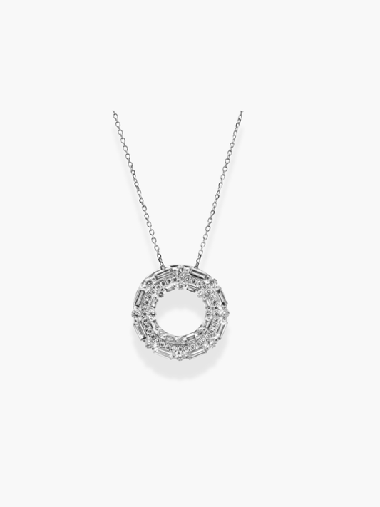 18K White Gold Diamond Round Shaped Pendant