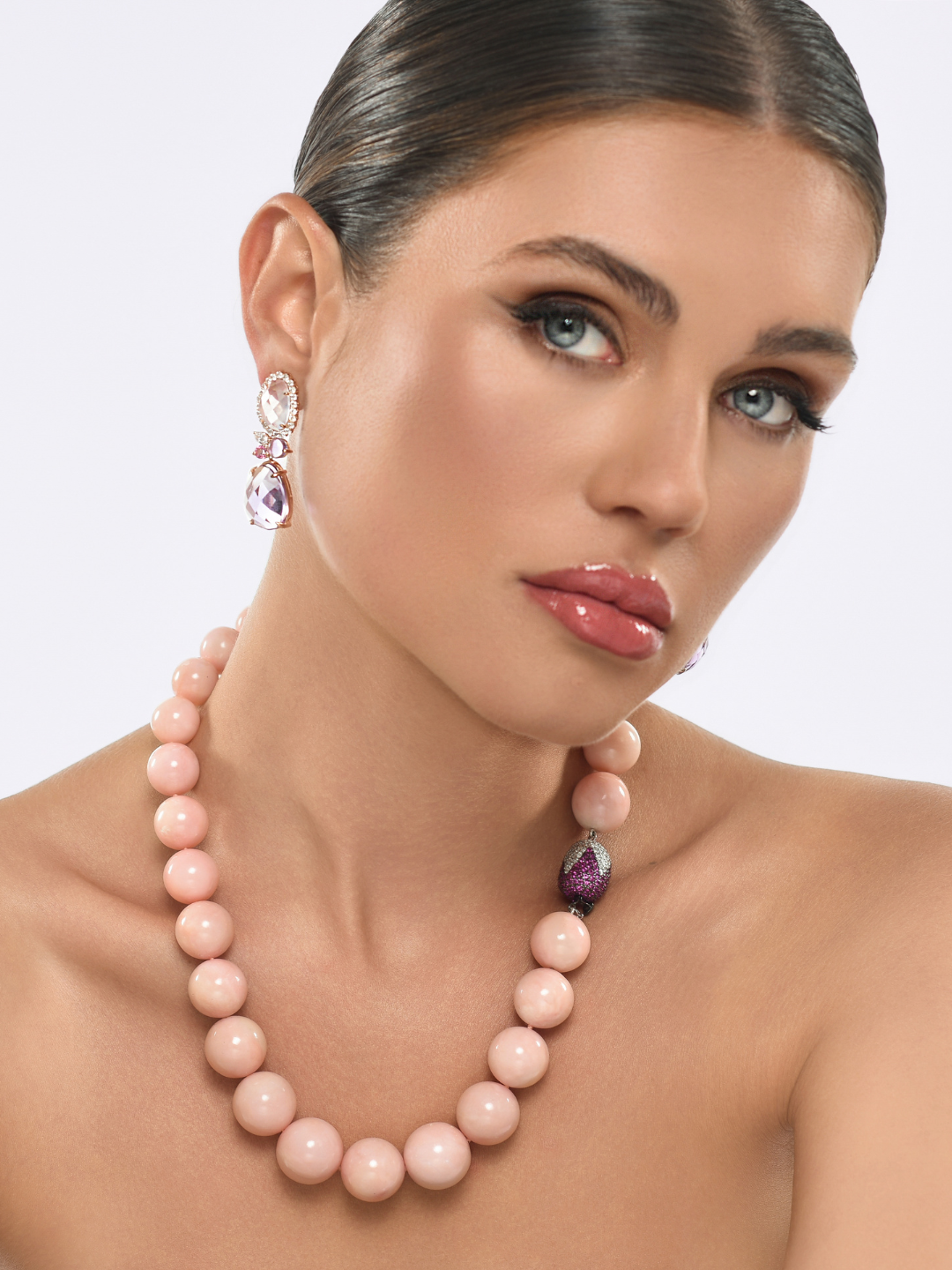18k Rose Gold 20x14cms Pink Opal Beads Amelie Statement Necklace