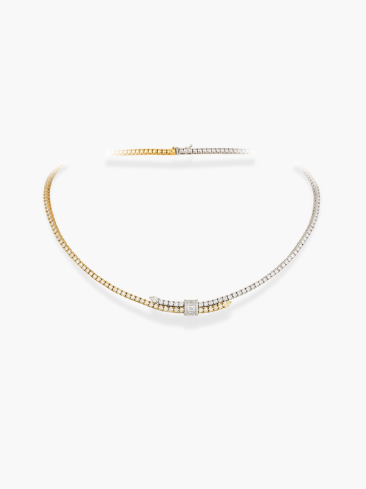 18K White Gold White Diamond And Fancy Yellow Diamond Necklace