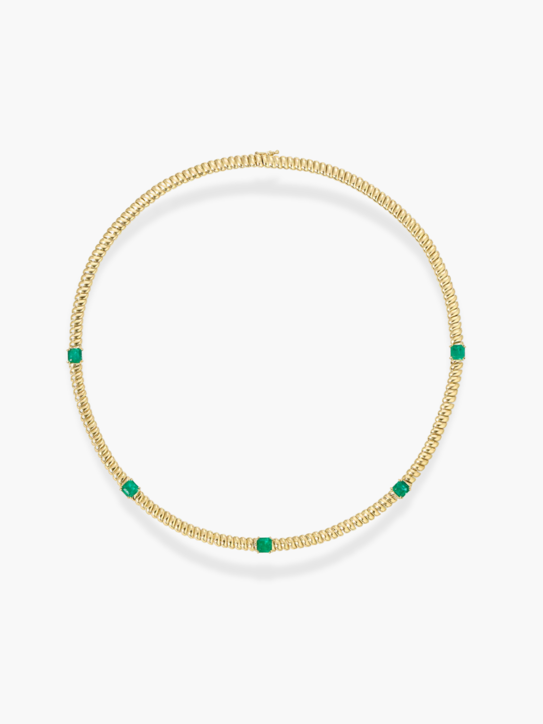 18K Yellow Gold Emerald Tubogas Italian Necklace