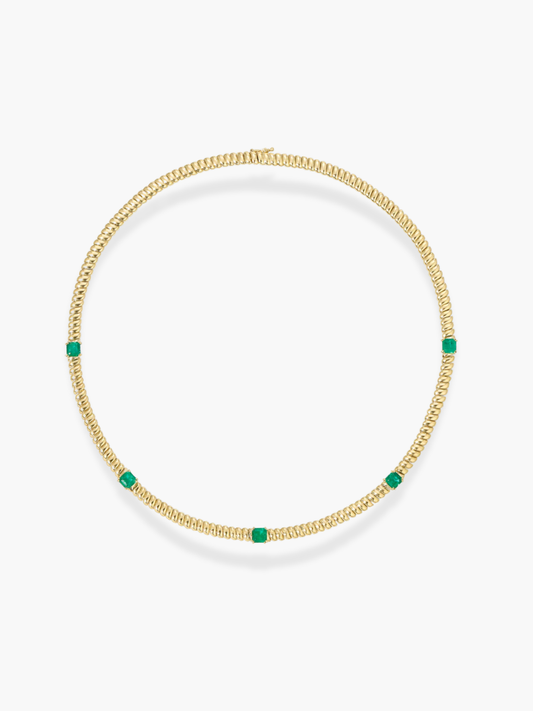 18K Yellow Gold Emerald Tubogas Italian Necklace