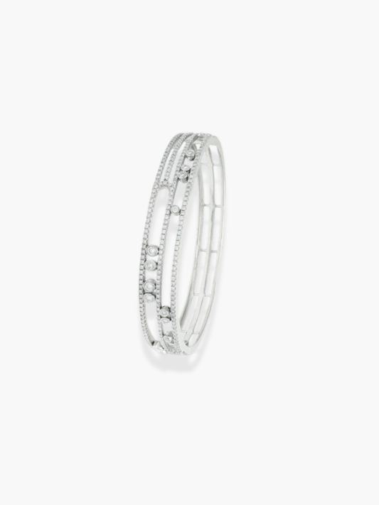 18K White Gold Bangle With Movable Diamonds