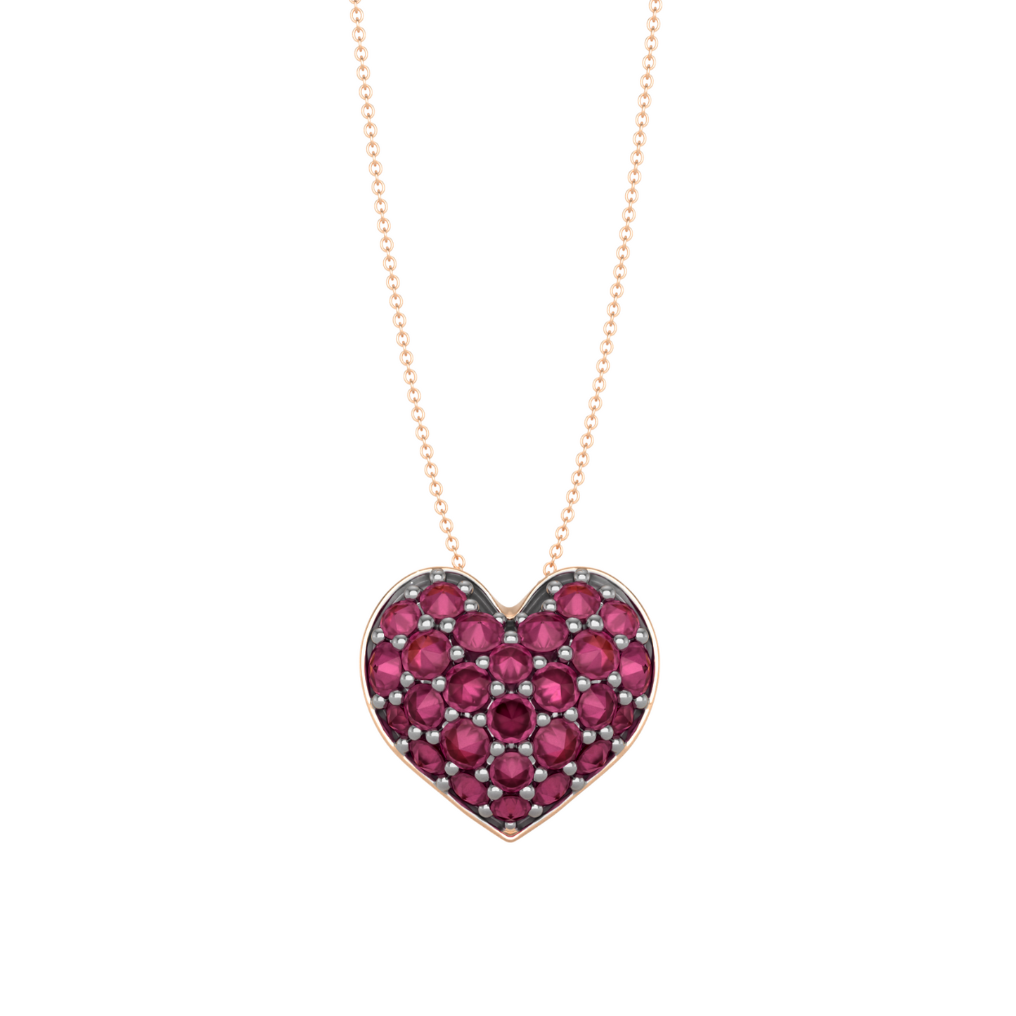 18K Rose Gold Diamond and Ruby Heart-Shaped Necklace
