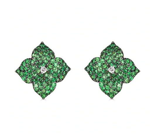 18k Small Diamond and Green Tsavorite Earrings