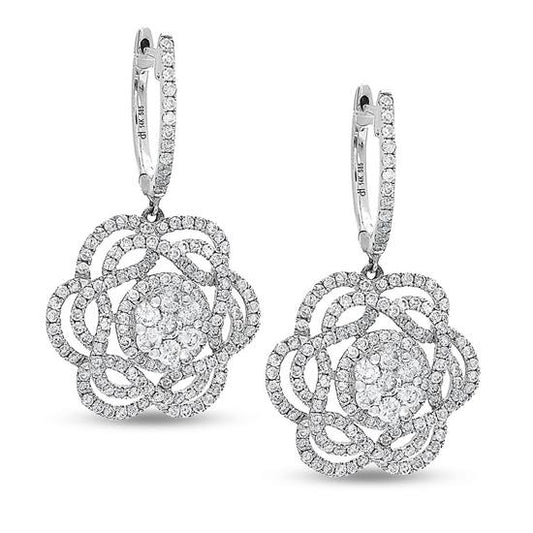 18K White Gold Flower Shaped Diamond Earrings