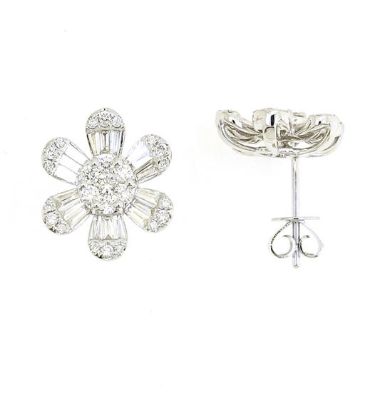 18k white gold diamond flower earrings