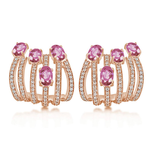 18k Rose Gold Spectrum Diamond and Pink Sapphire Earrings (4 stones)