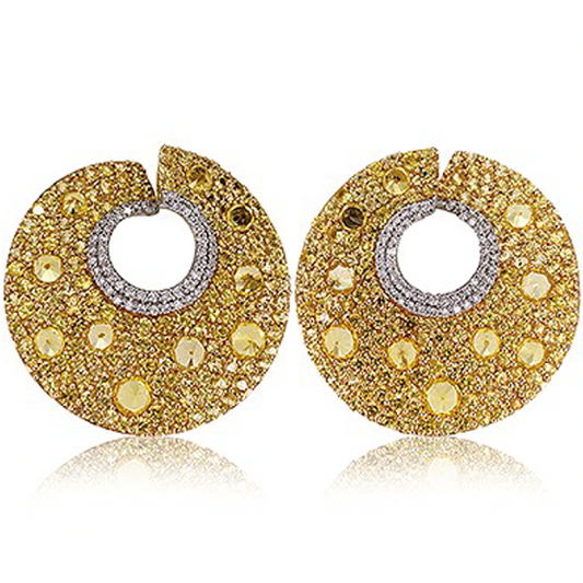 18k white gold yellow sapphires and diamond earrings