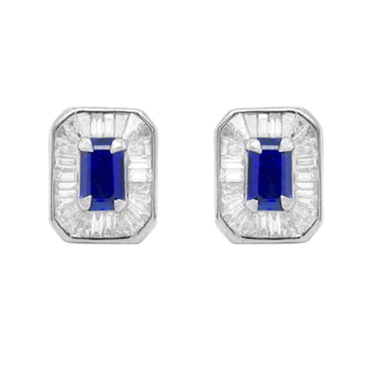 18k white gold diamond and blue sapphire earrings