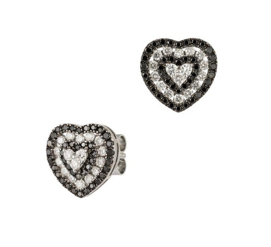 18K White Gold Black And White Heart Shaped Earrings