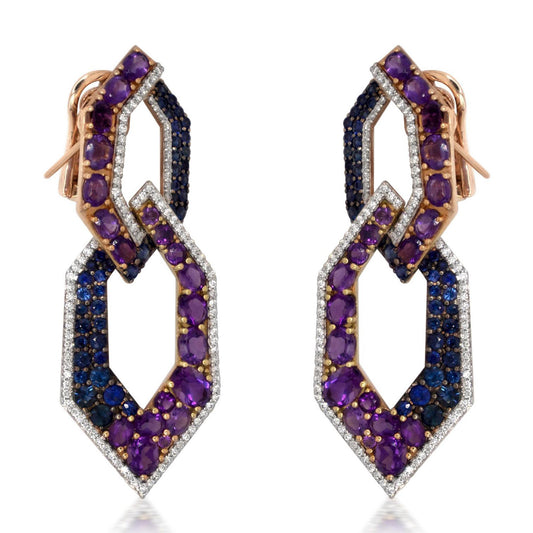 18k white gold Blue Sapphire and Amethyst earrings