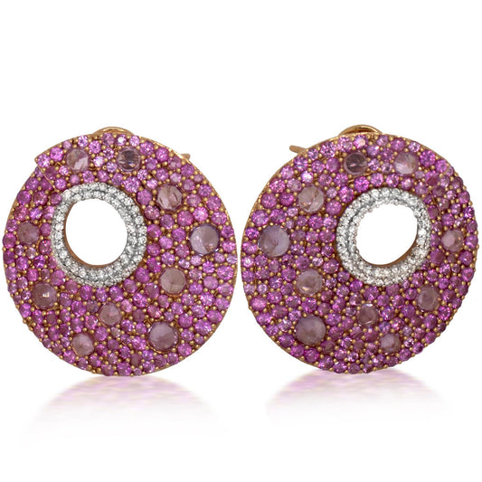 18k white gold pink sapphires and diamond earrings