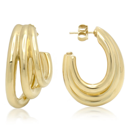 18K YELLOW GOLD TRIPLE LAYER HOOPS