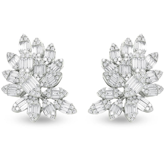 18K White Gold Diamond Leaf Shaped Diamond Earrings