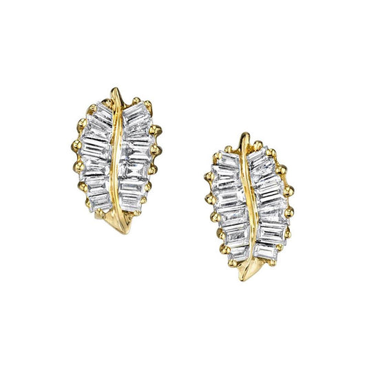 18k yellow gold diamond leaf shaped earring small size