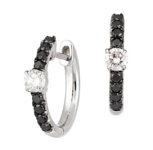 18k black and white diamond hoop earrings