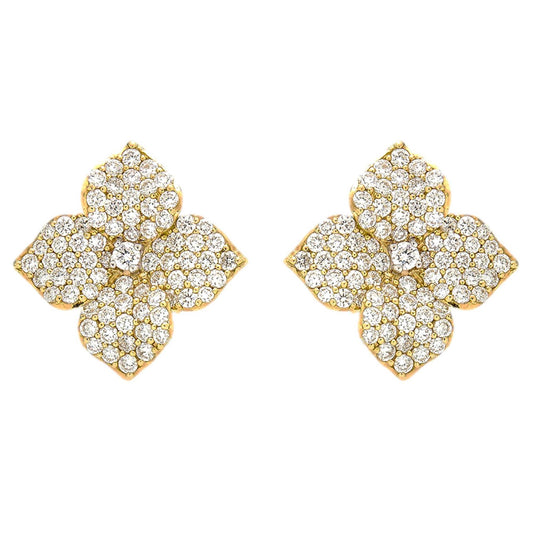 18k Large yellow gold diamond flower studs