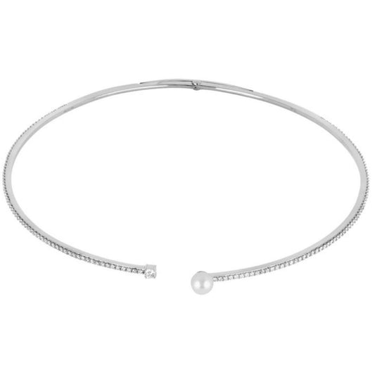 18k White Gold Diamond and Pearl Choker Necklace