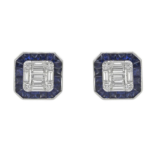 18K White Gold Diamond And Blue Sapphire Earrings